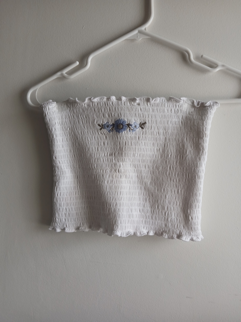 Hollister White Smocked Tube Top with Blue Floral Accent
